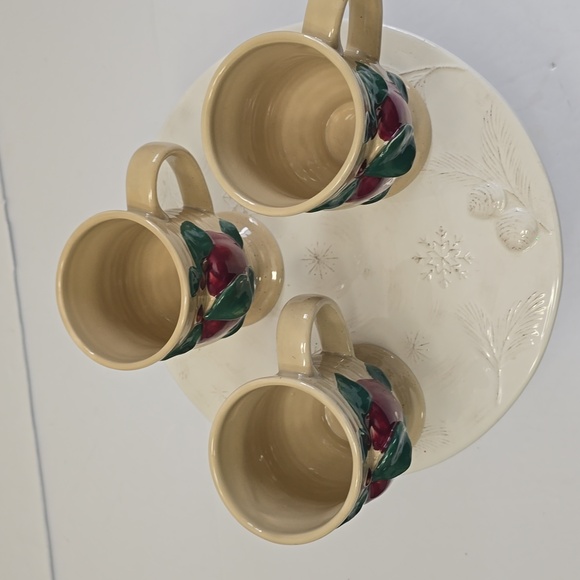 Vintage Franciscan Set Of 3 Apple Pattern Irish Mugs Speckled Earthenware Ribbed - Picture 3 of 14